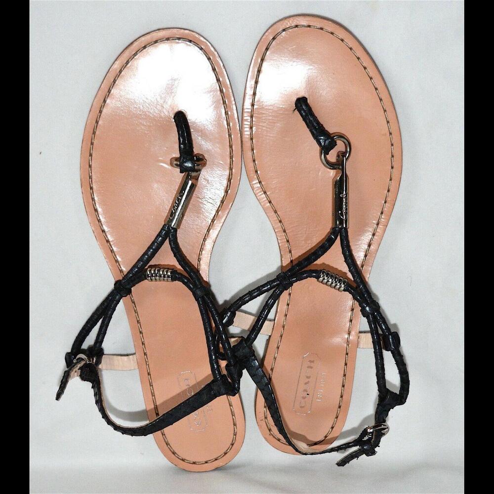 Coach Cicily Leather Ankle Strap Sandals Womens Thong Flip Flop Black Shoes 9